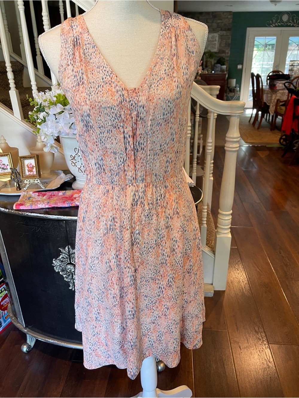 Rebecca Taylor Sleeveless V-Neck Printed Summer Dress in Peach